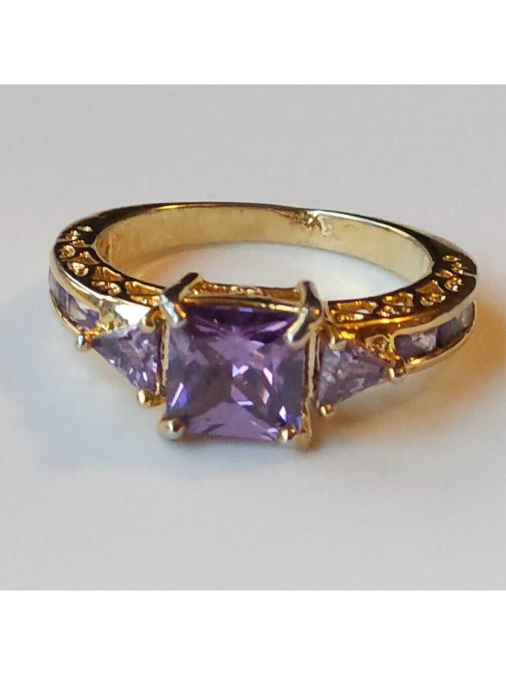 3Ct Lab-Created Amethyst Accent Solitaire Engagement Ring 14K Yellow Gold Plate